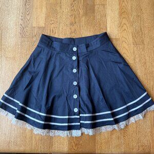 ROMWE Navy Blue Sailor Mini Skirt Button Front Lace Trim Size Small